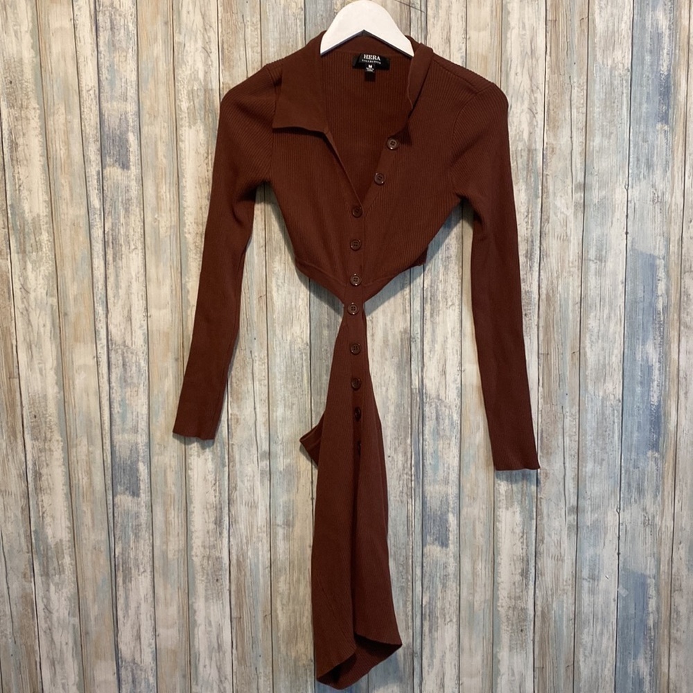 Hera Collection Brown Collared Button Up Cut Out … - image 3